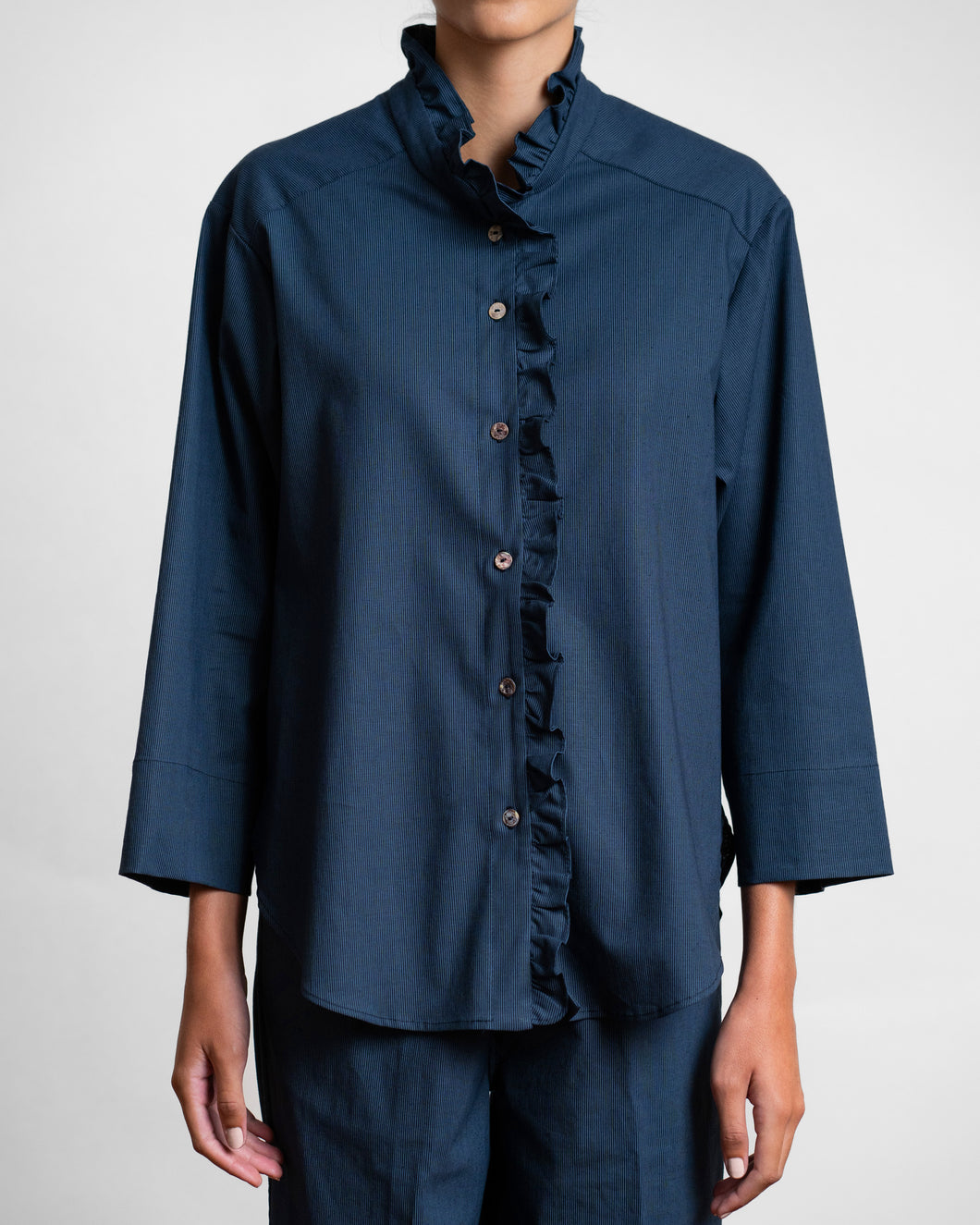 Shirt in linen and organic cotton 'Apodaca' blue