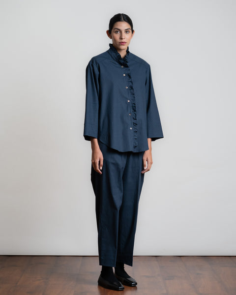 Shirt in linen and organic cotton 'Apodaca' blue