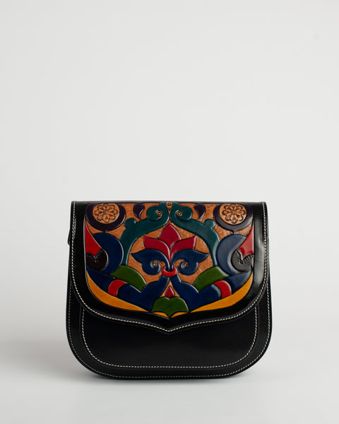 Talabar Black Leather Decorated Handmade Purse