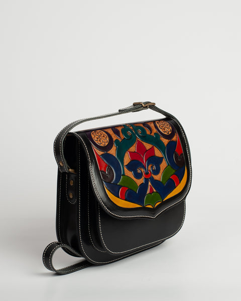 Talabar Black Leather Decorated Handmade Purse