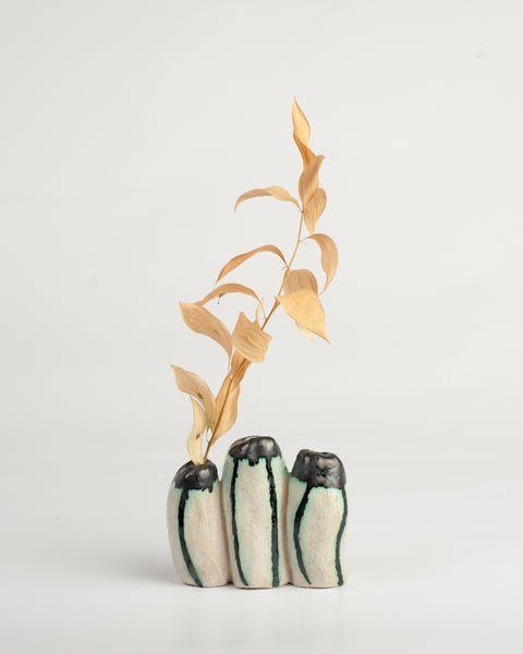 Triple Green and White Vase